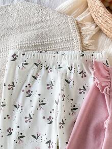 Genkimix Kids 2pcs/Set Toddler Girls' Cute Floral Print Long Sleeve Top And Pants Casual Elegant Pajamas Girl Pajama Set Girls Pajama Set Kids Pj Set Girl Girls Lounge Set Bunny Pajama Set Christmas Fall Winter