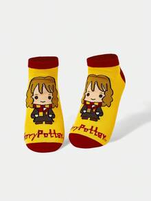 HARRY POTTER X SHEIN 1双女式卡通人物图案拼色踝袜 - 黃色 - 查看 4
