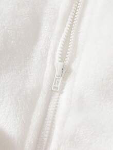 Newborn Baby Plush Embroidered Cat Jumpsuit White & Pink Contrast Color, Cute & Fun, Thermal Lined Thick, Front Zipper Closure, Suitable For Autumn/Winter Wear, Indoor, Outdoor, Photography, Birthday Party, 0-9M Fall - Beige - View 4