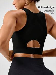 Seamluxe SHEIN Sport Regata Cropped Esportiva Respirável de Cor Sólida e Elástica para Mulheres, Adequada para Yoga