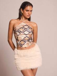 Glamine Áo ba lỗ cổ yếm đính hạt hình học cho nữ - Màu tím - Xem 4