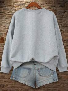 EMERY ROSE 1pc Women's Casual Round Neck Sweatshirt, Letter Printed Autumn And Winter Long Sleeved Pullover, Gray Sportswear Fall Cloth For Women