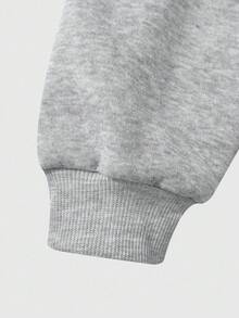 SHEIN Explorewe 1 pieza Sudadera con capucha casual gris con forro térmico para niños preadolescentes, diseño retro de ajuste holgado, estampado de letras multicolor, cierre con cremallera frontal, adecuado para salidas, regreso a la escuela, otoño/invierno/primavera - Gris - Ver 4