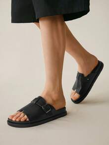 Solecia 2025年夏季男士休闲简约系带凉鞋，时尚沙滩拖鞋 - 黑色 - 查看 8