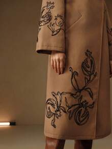 Anewsta 女士优雅奢华卡其色大衣，带刺绣珍珠装饰，适合秋冬、圣诞节、新年、派对，优雅、奢华、正式、别致 - 卡其色 - 查看 8