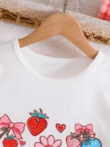 Sparklyn Girls' Casual Cute Plaid Cherry Print T-Shirt - Red - View 5