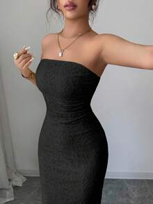 Rafferiza 女士蕾丝露肩紧身开衩连衣裙，黄色 - 黑色 - 查看 4