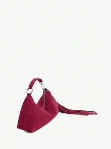 Maija 女士时尚休闲流苏手提包 - 酒紅色 - 查看 4