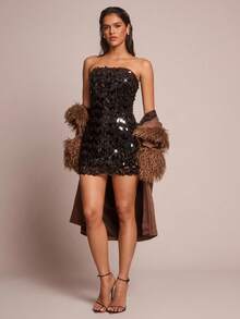 Glamine Váy quây sequin màu mơ mới cho mùa hè của phụ nữ, Váy ngắn hẹn hò gợi cảm mới cho mùa hè của phụ nữ - màu đen - Xem 4