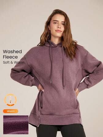 GLOWMODE Polarowa, miękka, ciepła, oversize'owa bluza z kapturem i bocznymi kieszeniami, na co dzień, na jesień i zimę