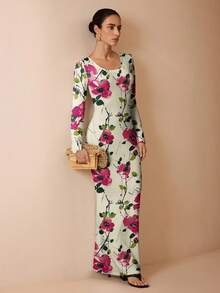 Shutterstock Glamance 女式优雅花卉印花美人鱼连衣裙花卉长裙 - 彩色 - 查看 5