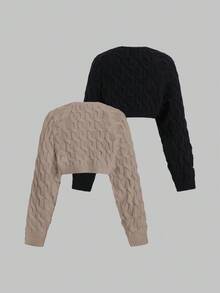 Sweetra Women Short Solid Color Cardigan, Casual Everyday Wear Y2K - Multicolor - View 2