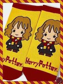 HARRY POTTER X SHEIN 1双女式卡通人物图案拼色踝袜 - 黃色 - 查看 2