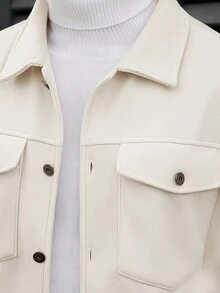 Manfinity CasualCool Plus Size Men's Solid Color Front Button Pocket Casual Long Sleeve Jacket, Fall Winter , Corduroy