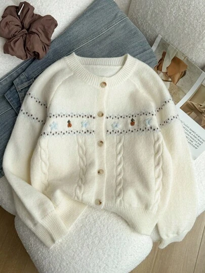 Genkimix Kids 少女花卉刺绣开衫，秋冬休闲装