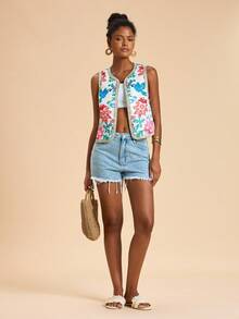 Travachic Vacation Printed Cropped Woven Women's Tank Top In Fall/Winter - Multicolor - View 3
