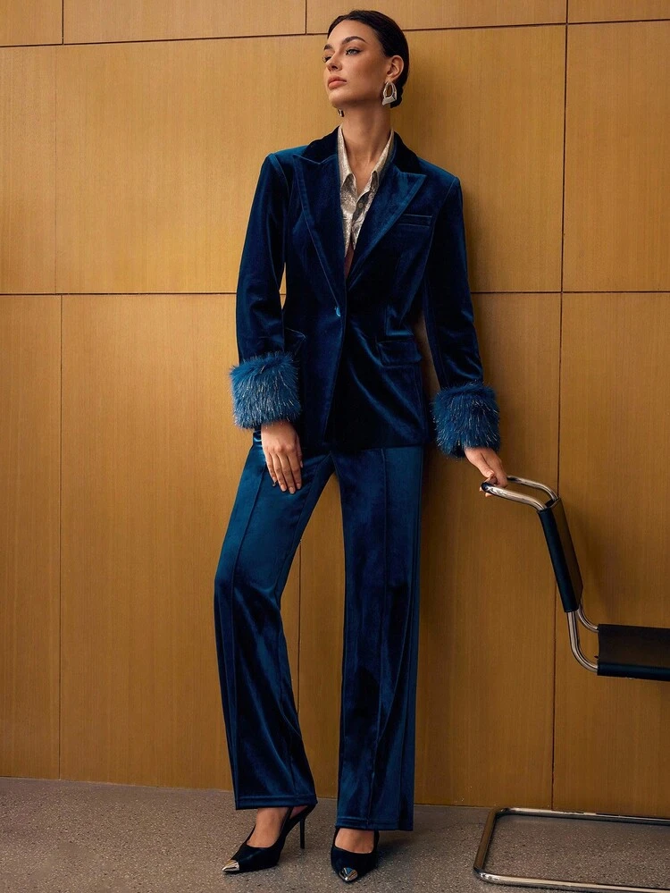 WOMEN'S VELVET FABRIC STRAIGHT LEG PANTS, AUTUMN/WINTER