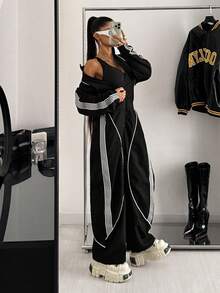 StreetHx Women's Fashion Sporty Color Block Jumpsuit - Black - View 7