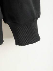 女式纯色落肩长袖拉链抽绳连帽运动衫，秋季休闲 - 彩色 - 查看 5