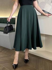 Dazy Plus Plus Size Women A-Line Long Elegant Casual Skirt, All Season Fall - Dark Green - View 5