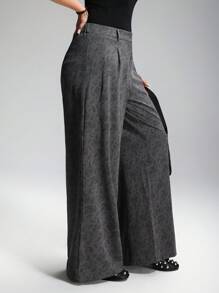 SHEIN EZwear Retro Floral Print Casual Plus Size Wide Leg Pants - Grey - View 4