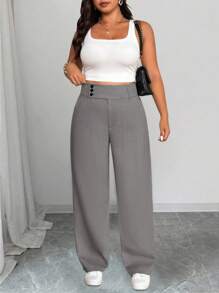 SHEIN Tall CURVE Pantalones rectos de cintura alta de estilo casual para mujer de talla grande