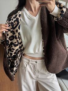 DAZY Cardigan oversize con bottoni in morbido tessuto, giacca da donna per autunno/inverno - Castano - Visualizzare 8