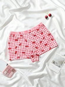 PetitDoll 1条樱桃蝴蝶结格子系列平角内裤，适合年轻女孩 - 粉色 - 查看 6