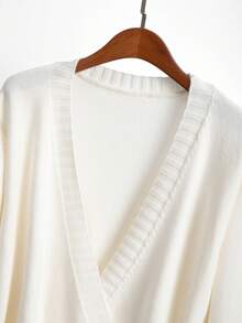 Regalyn Cárdigan de punto con diseño de cinturón, estilo francés elegante para mujer de talla grande