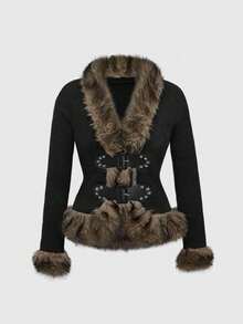 ROMWE Hippie Plus Size Vintage Patchwork Fuzzy Cardigan Sweater