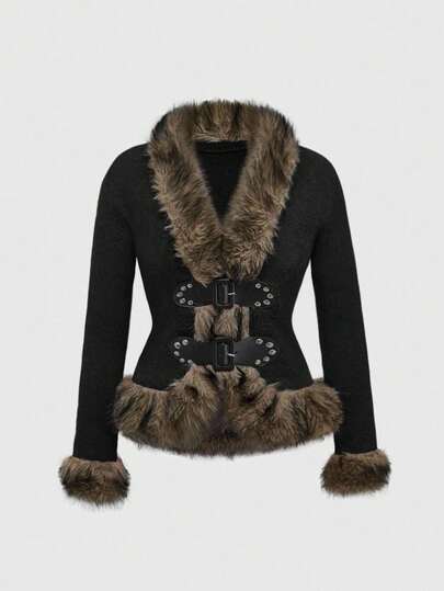 ROMWE Hippie Plus Size Vintage Patchwork Fuzzy Cardigan Sweater