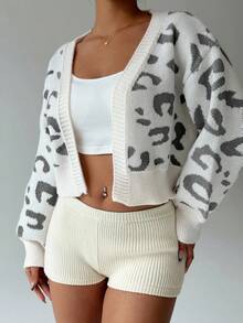 Flirla Fashionable Leopard Print Loose Cropped Cardigan - Multicolor - View 4