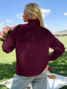 EURMUSE Pull col roulé en tricot torsadé rose vif doux au toucher pour femmes - Rouge foncé - Voir 2