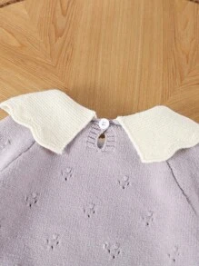 SHEIN 2 件女婴针织毛衣套装 - 灰紫色时尚优雅套头毛衣 + 纯色喇叭针织裤，适合秋冬季，适合休闲、居家、户外、旅行 - 淺灰紫 - 查看 7