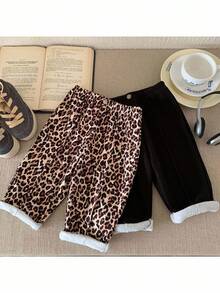 SHEIN 2 Stücke Baby Mädchen Leoparden Muster Strick Lässig Outfit Set - Verschiedenfarbig - Übersicht 2