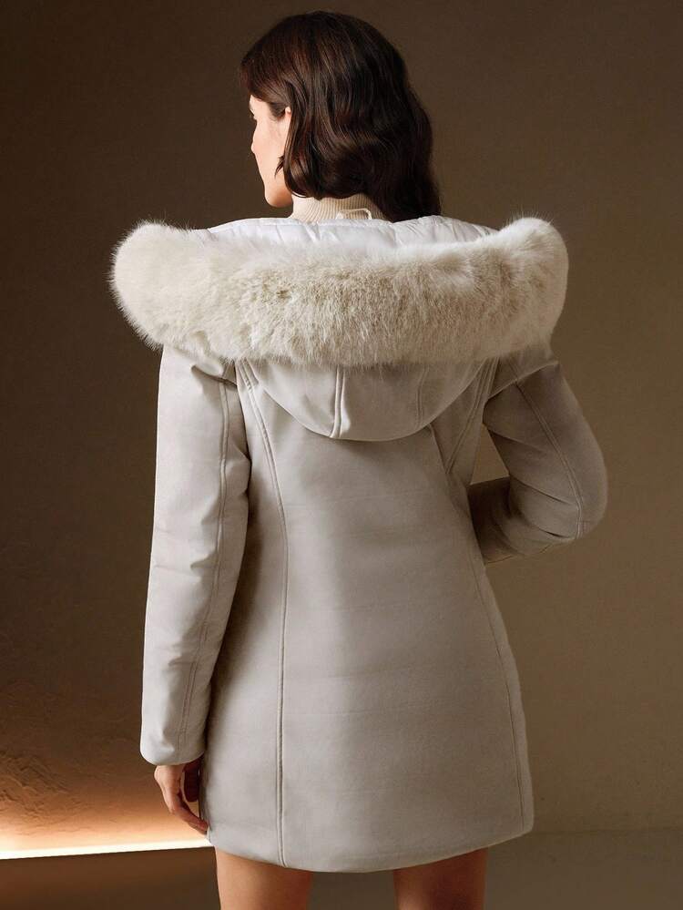 Abrigo acolchado con capucha y cremallera, con cintura ceñida, para mujer, de longitud media