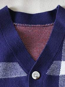 男童时尚格纹针织开衫长袖秋冬