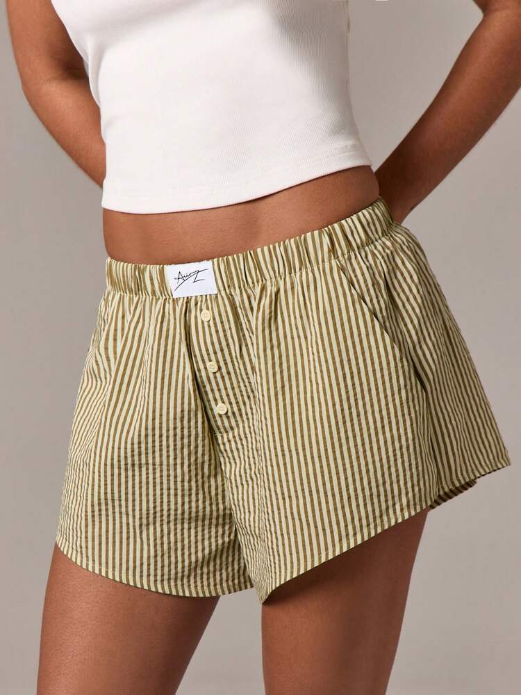 Striped Cotton Boxer Shorts With Button Fly