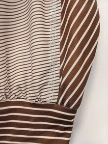 SoleilVie 女士圆领插肩袖条纹拼布宽松复古T恤 - 彩色 - 查看 6