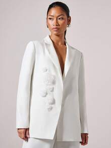 COSMINA Veste blazer décontractée à décor floral pour femmes, idéale pour les déplacements en automne/hiver - Blanc - Voir 3