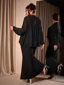 Cravure Plus Size Women's New Chinese Style Chiffon Shawl Collar Lightweight Sun Protection Shirt Jacket & Dress Cover Up Set