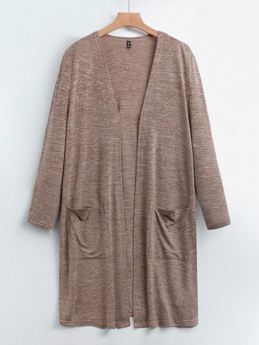 SHEIN LUNE Áo khoác tay dài thường ngày cỡ lớn mùa xuân/thu có hai túi - Màu nâu  Mocha - Xem 1