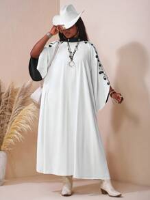 SHEIN CURVE+ Plus Size High Neck Applique Dress For Women/Autumn /Winter