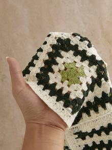 HIMLAND Men's Fashionable Tri-Color Knit Polo Shirt Men Crochet Shirt Crochet Shirt Open Knit Shirt Men Men Retro Shirt White And Green Graphic Shirt Men