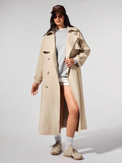 Fluxe Abrigo casual de manga larga y corte holgado para mujer, color albaricoque, para otoño e invierno