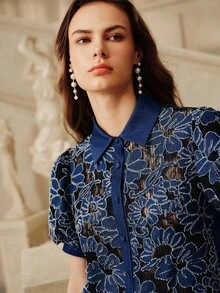 Savoree Cut-Out Floral Layered Blouse, Spring/Summer Outfits For Women