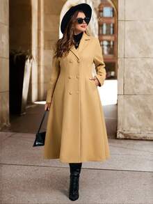 SHEIN Clasi Plus Size Elegant Vintage Inspired Wool Princess Coat, 1950s Swing Coat, Winter Coat, Fit And Flare Coat Fall Autumn,Winter, Elegant Coat - Khaki - View 9