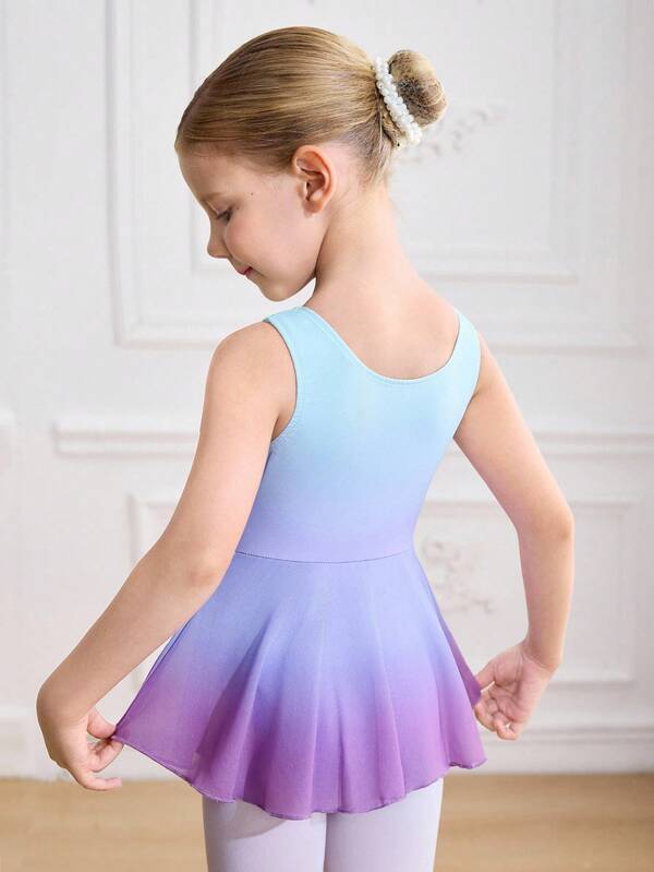 Girls' Sleeveless Ballet Leotard, Gradient Print Elegant & Cute Skirt, Non-See-Through, High Stretch, Skin-Friendly, Soft Dance Jumpsuit For Training, Competition, Casual Wear Fall Winter
