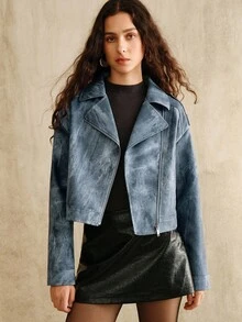 Anewsta Women's Denim Effect Jacket, Suitable For Autumn, Winter, Going Out, Elegant, Formal, Party, Chic, New Year, Christmas, Work, Graduation, Wedding