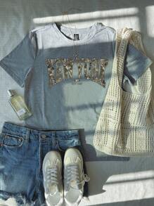 Attitoon Áo thun tay ngắn họa tiết cành lá in hình cành lá phong cách tối giản, giản dị, đường phố, cổ điển, New York, họa tiết ngụy trang, cổ tròn, dáng rộng, dành cho nữ, phù hợp cho mùa hè, cổ điển, gợi cảm, dễ thương, Y2K, Bohemian, Hippie, lễ hội âm nhạc, Punk, Y2K, gợi cảm, Goth - Màu Xám nhạt - Xem 6